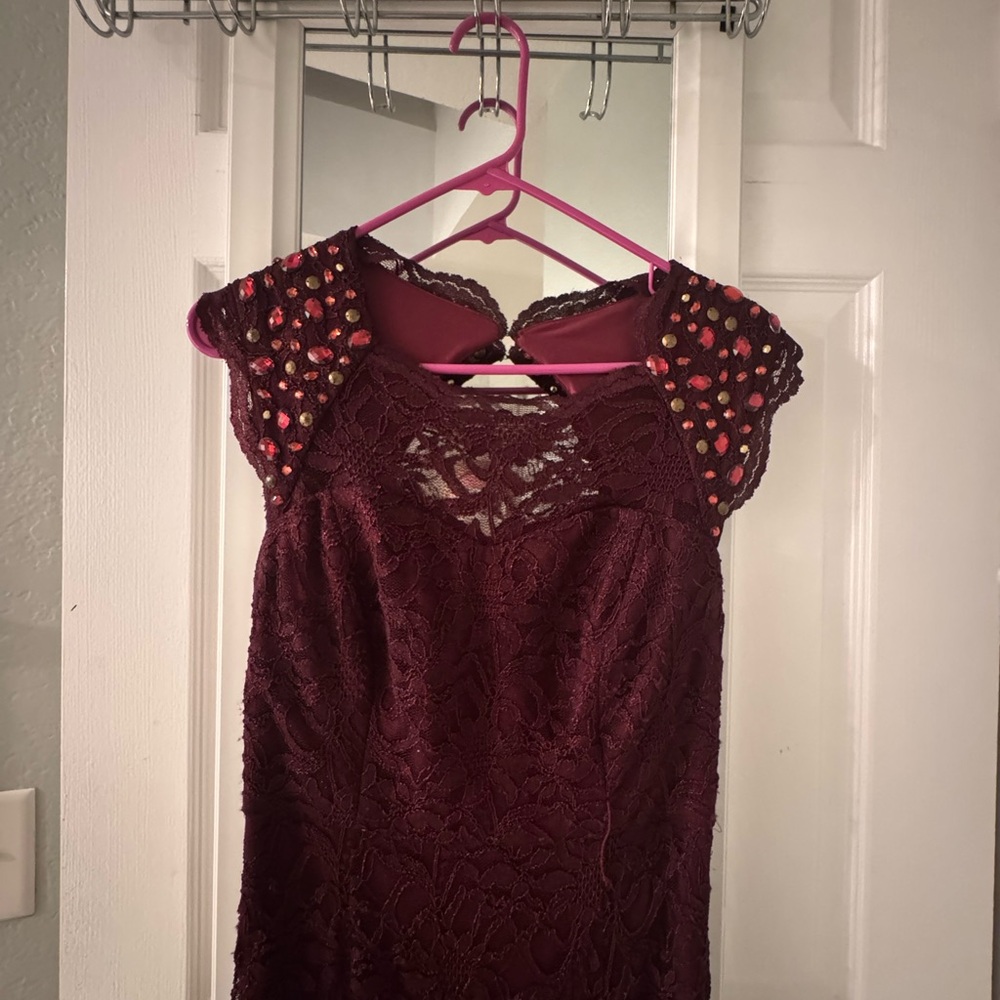 Night Way Collections Burgundy Lace Wedding Dress - Picture 4 of 9